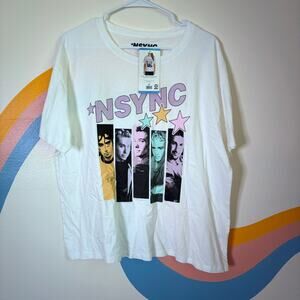 NSYNC Band T Shirt Womens Large White Graphic Print Tour Concert Licensed NWT